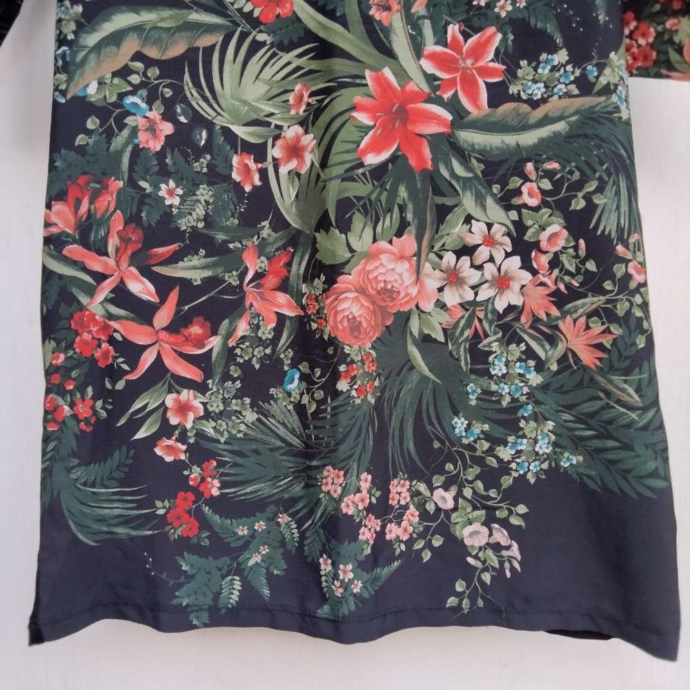 Koton Brand V-Neck Black Floral Dress 3/4 Sleeves Lined Women's Size 36 (XS/S) - Picture 5 of 15